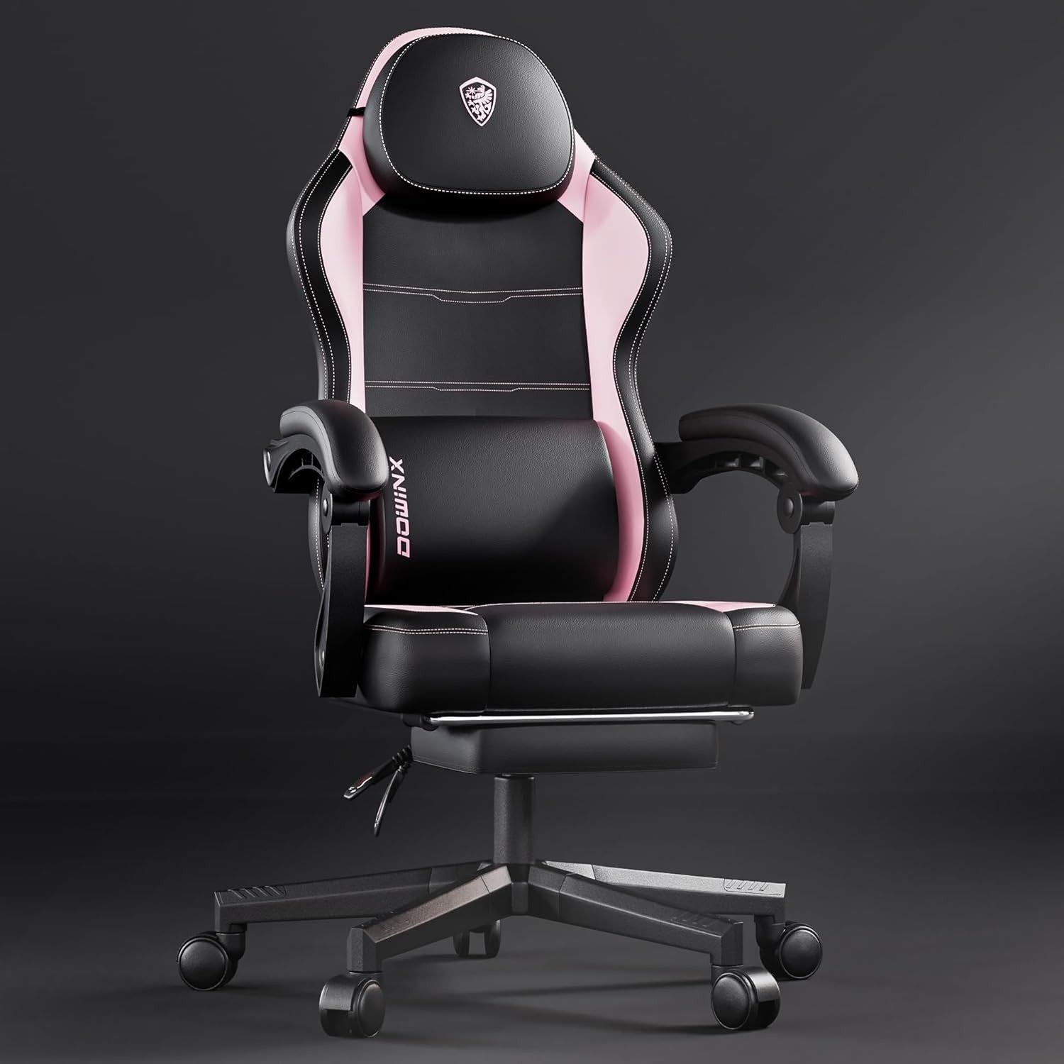 200kg Heavy Duty Gaming Chair Pink w/ Footrest Massage Lumbar
