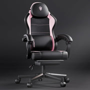 200kg Heavy Duty Gaming Chair Pink w/ Footrest Massage Lumbar