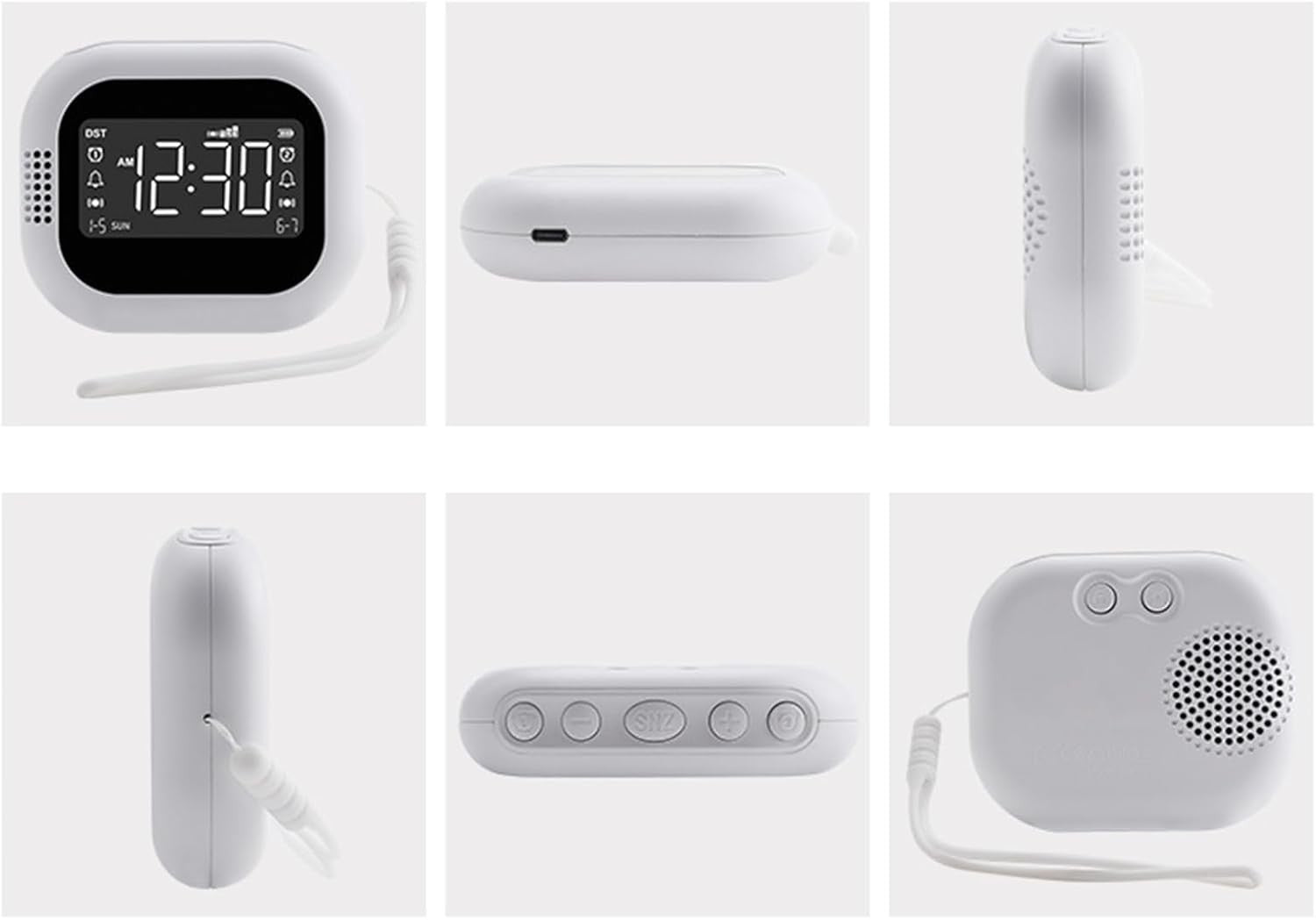 Rechargeable Vibrating Alarm Clock White LCD Display Heavy Sleepers