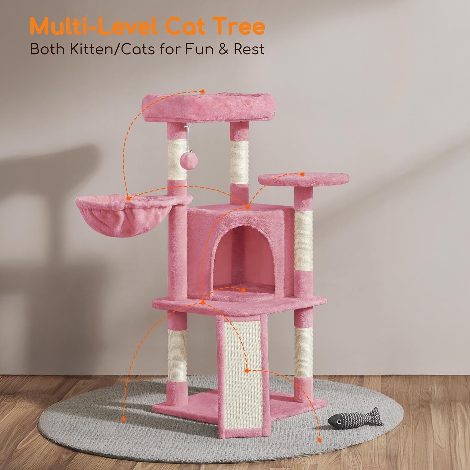 Cat Tree 107cm Climbing Tower Scratching Posts Condo Basket Indoor Cats