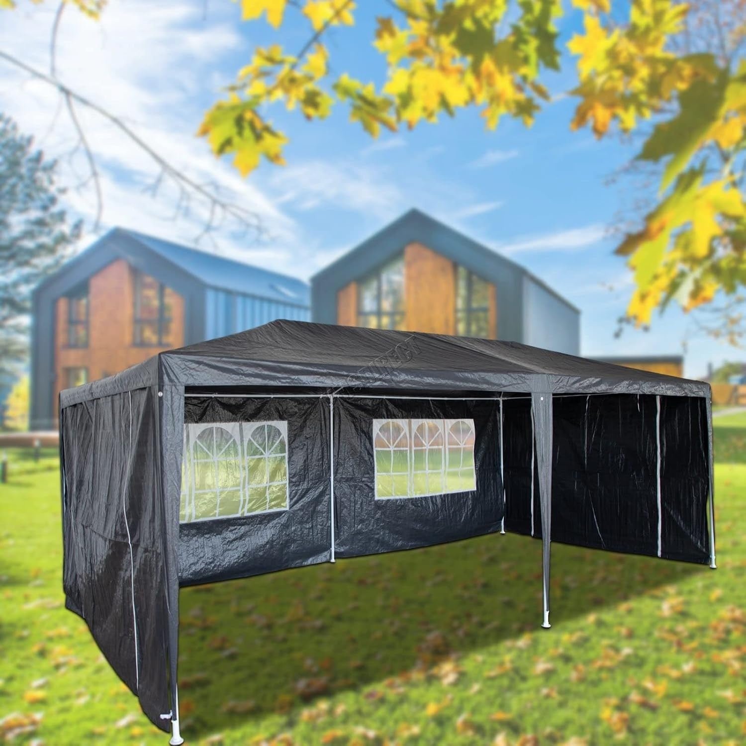 3x6M Steel Frame Gazebo With 6 Sidewalls Waterproof Garden Party Tent Grey