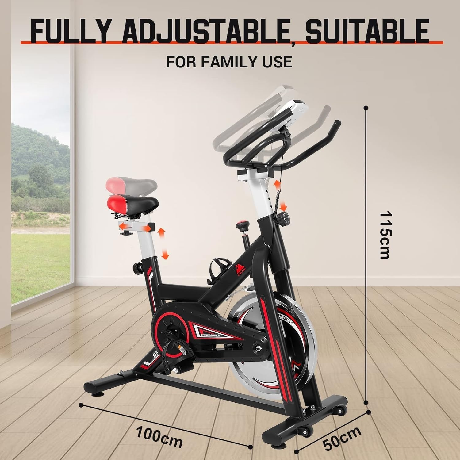Indoor Exercise Spin Bike w/ LCD Monitor, Adjustable Seat & Quiet Belt Drive