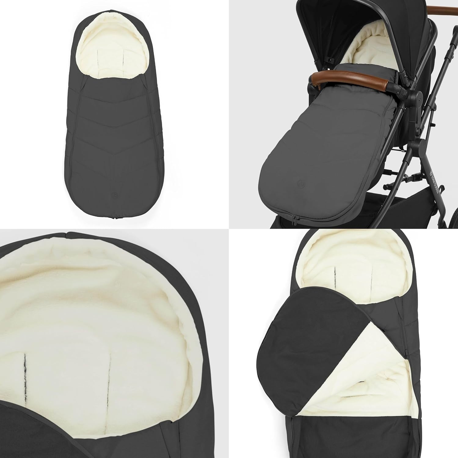 Universal Pram Footmuff Faux Fur Lined Showerproof Cosy Toes Grey