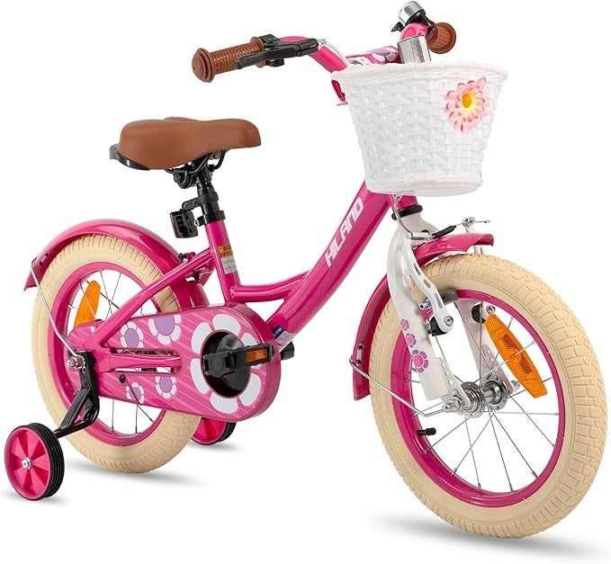 16 Inch Girls Bike with Basket Stabilisers Dual Brakes Bicycle Age 4-7
