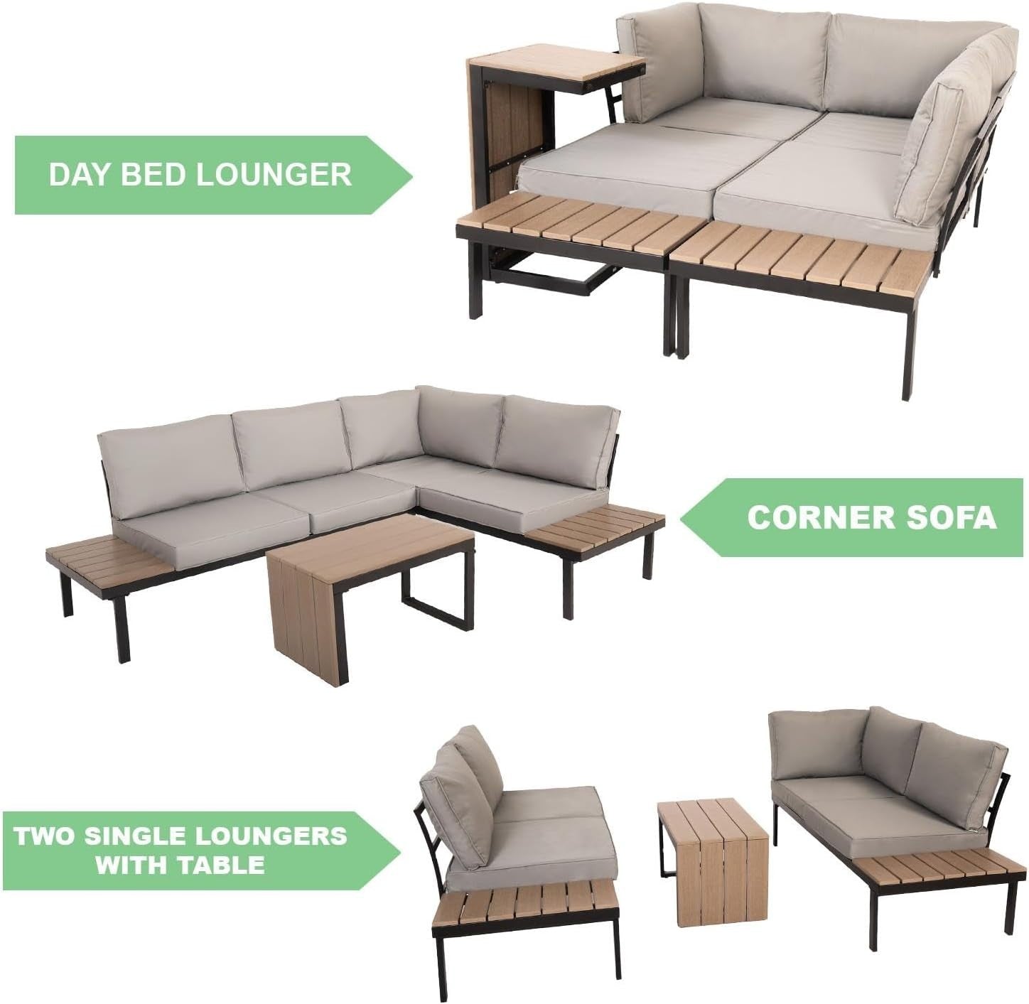 4 Seater Modular Outdoor Garden Corner Sofa Set with Table & Cushions