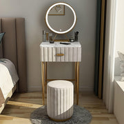 White Vanity Desk Set w/ 3-Color Dimmable LED Mirror & Stool Makeup Dressing Tab