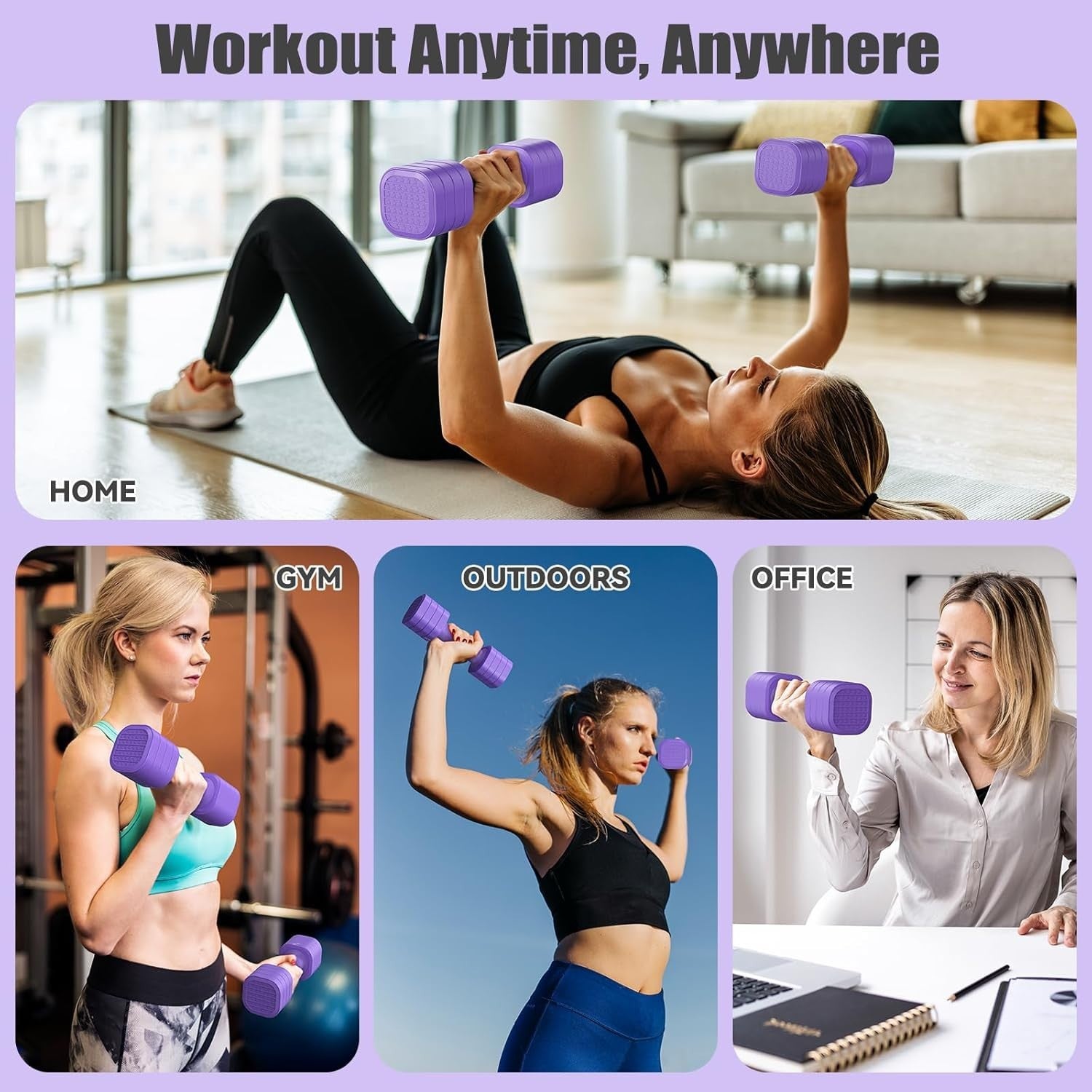 Purple Adjustable Hand Weights 2–5lb Pair 4-in-1 Non-Slip Home Fitness