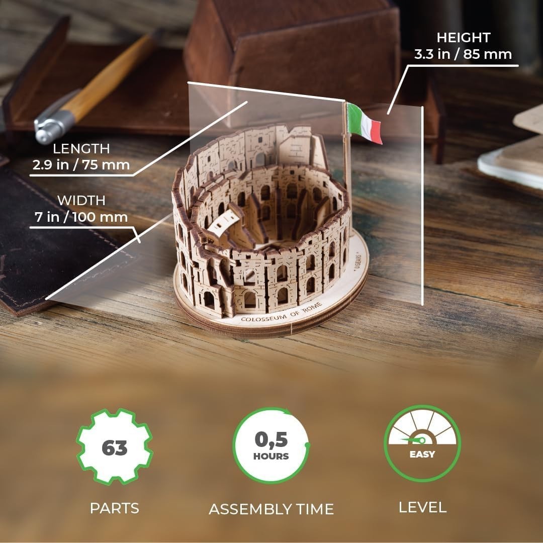 3D Wooden Rome Colosseum Puzzle Kit - Realistic DIY Model Building Set