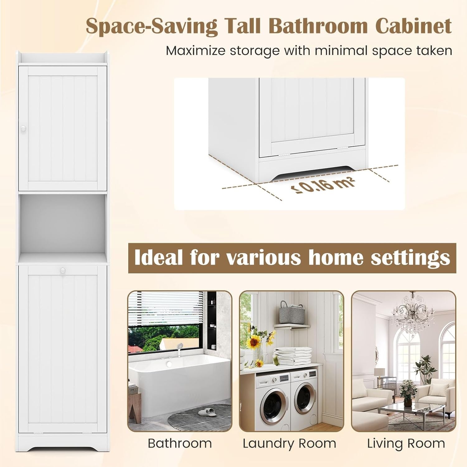 Tall Bathroom Cabinet with Tilt-Out Laundry Basket & Adjustable Shelves | Slim 1