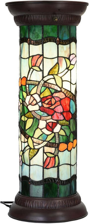 Rose Stained Glass Floor Lamp, 28" Antique Tiffany Style Pedestal Light