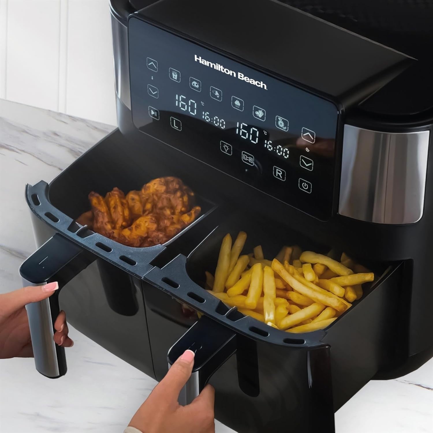 8L Dual Drawer Air Fryer Sync Finish 6 Presets 8 Portions Low Oil Fast