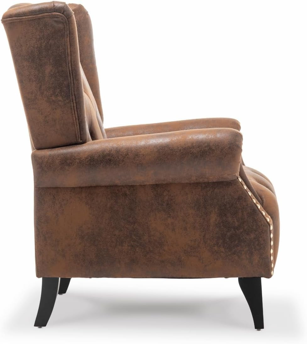 Brown Faux Leather Wingback Armchair Chesterfield Fireside Chair