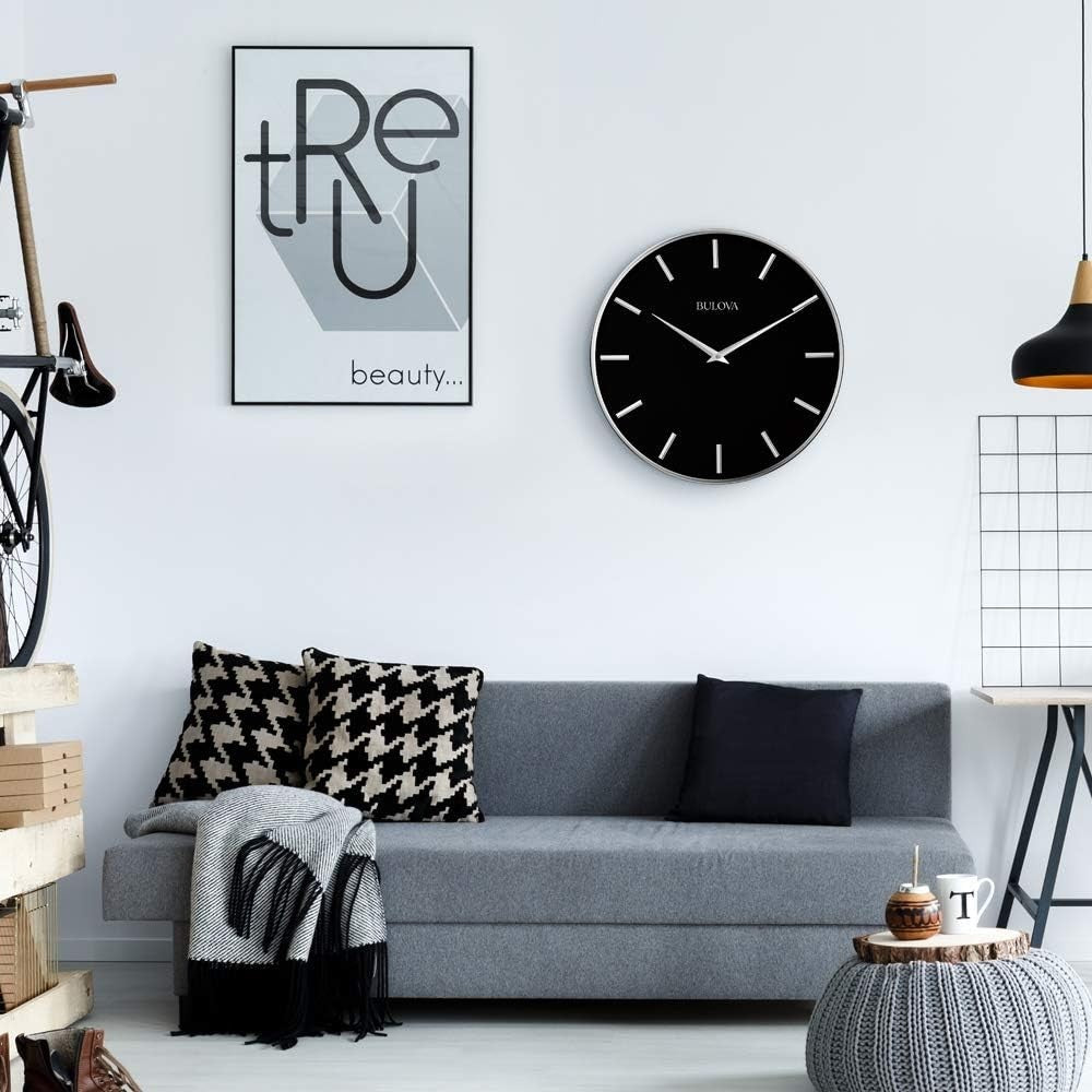 Modern Wall Clock 40cm Black Pewter Finish Quartz Battery Silent Living Room