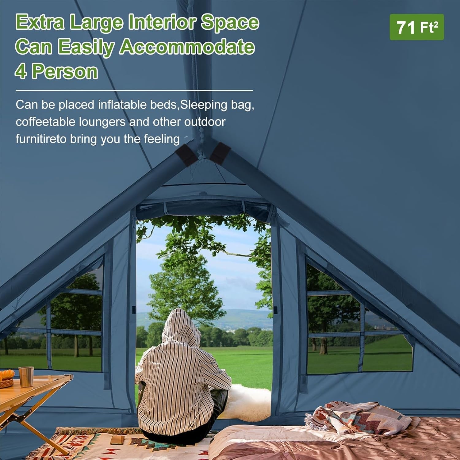 4 Person Inflatable Air Tent Waterproof Glamping w Vestibule