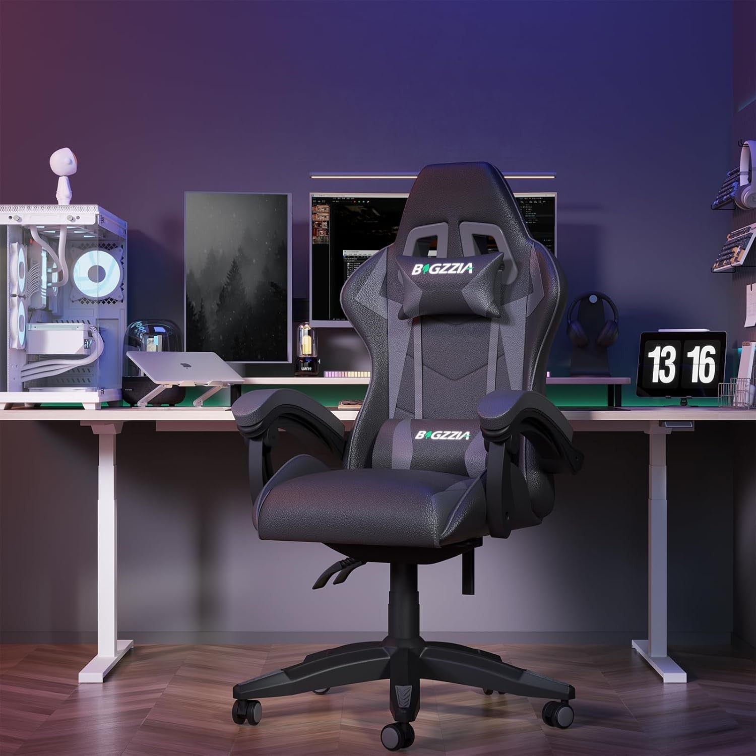 Ergonomic Gaming Chair Grey Reclining Adjustable Office PC Seat