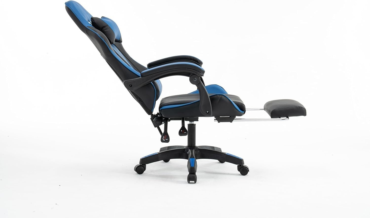 Gaming Chair Blue Faux Leather Office Desk Swivel Adjustable Height Armrest Foot