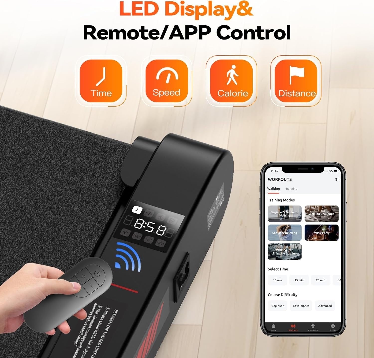 Under Desk Walking Pad Treadmill with Vibration, App & Remote, Home Office