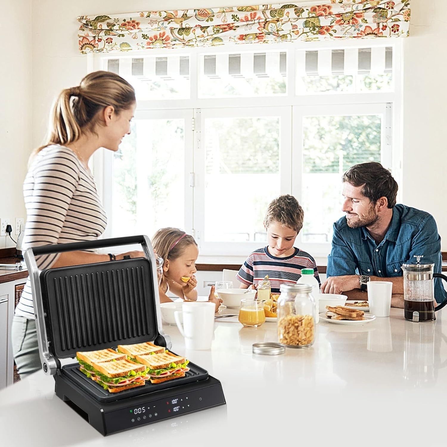 3-in-1 Panini Press Grill LED Touch Non-Stick Adjustable Temperature