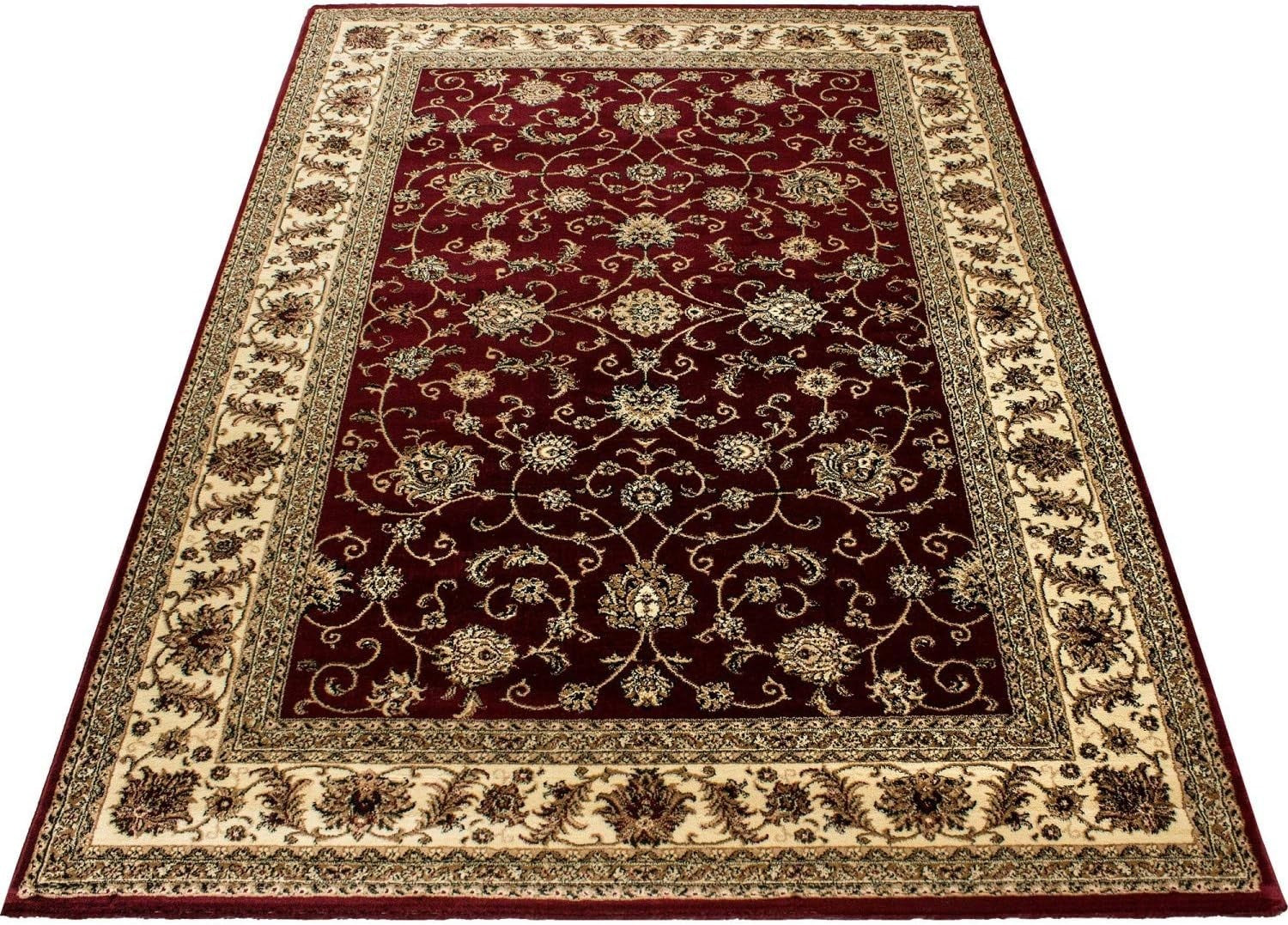 Burgundy Oriental Area Rug 120x170cm Soft Low Pile Floral Living Room Carpet