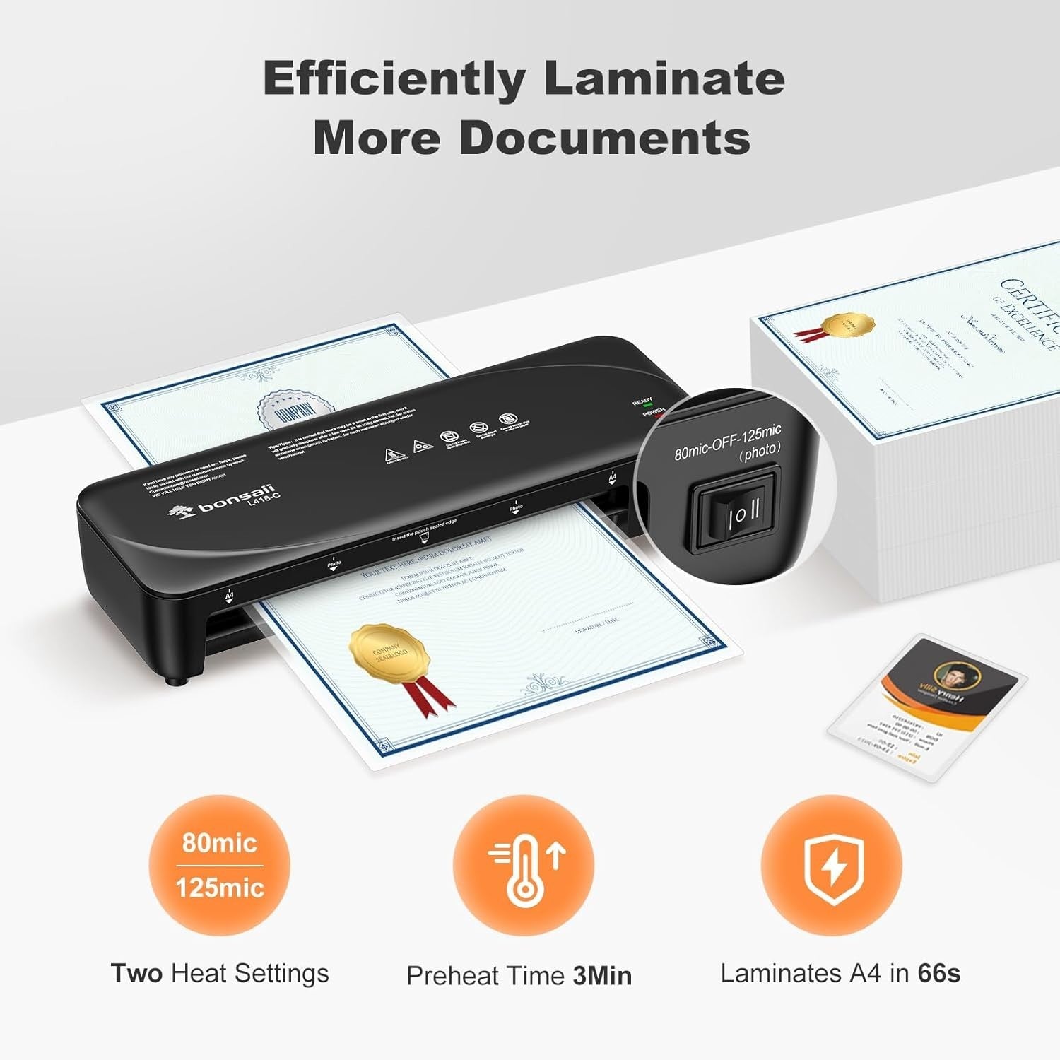 A4 Laminator Machine Never Jam Dual Heat Fast 230mm + Pouches