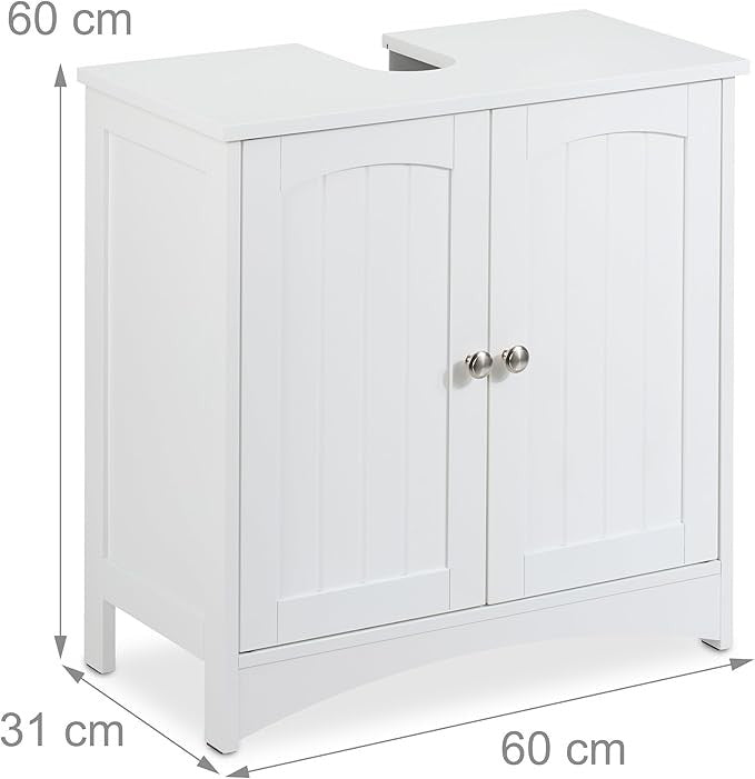 White Bathroom Sink Cabinet 60x60x31cm 2 Door Vanity Storage Unit MDF Cupboard