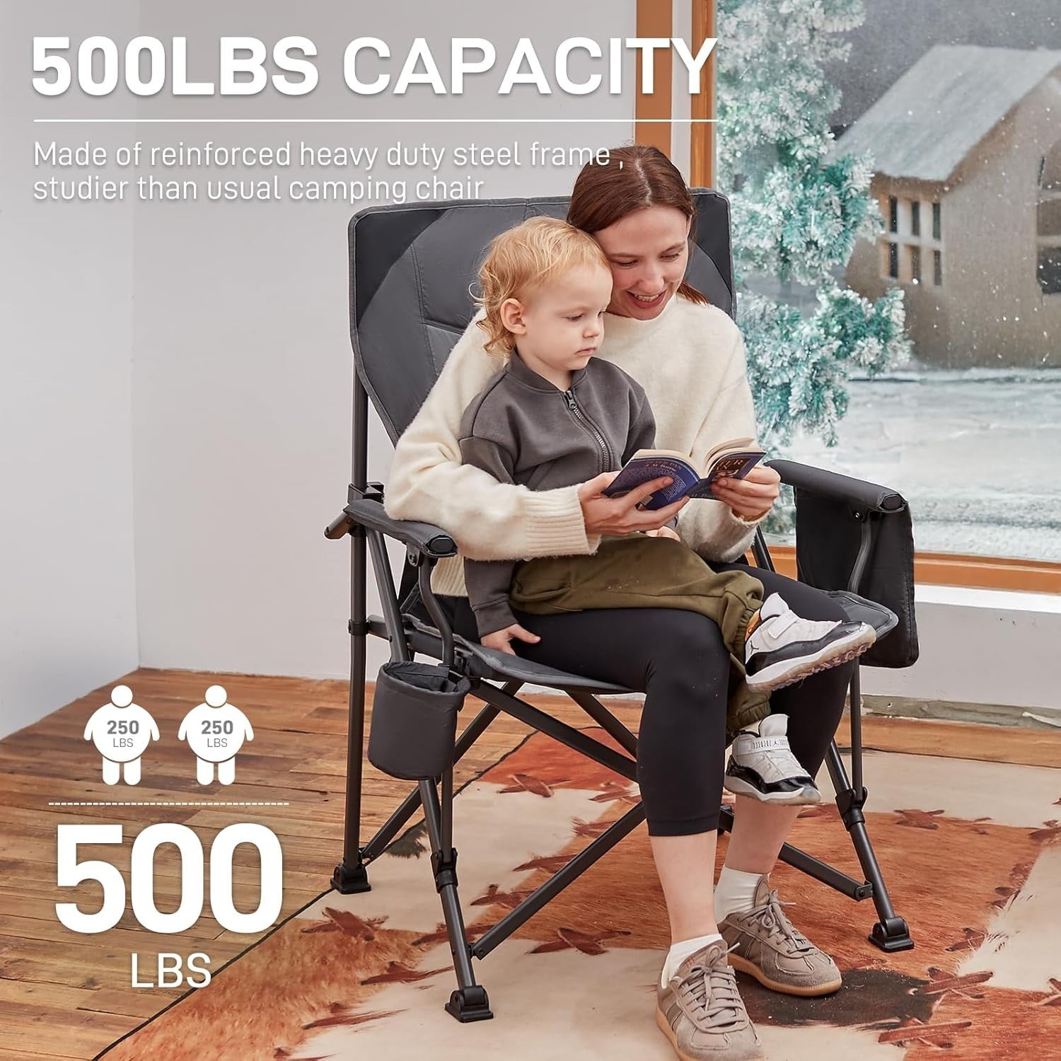 Heavy Duty Folding Camping Chair 230kg XXL Outdoor Seat w/ Cup Holder
