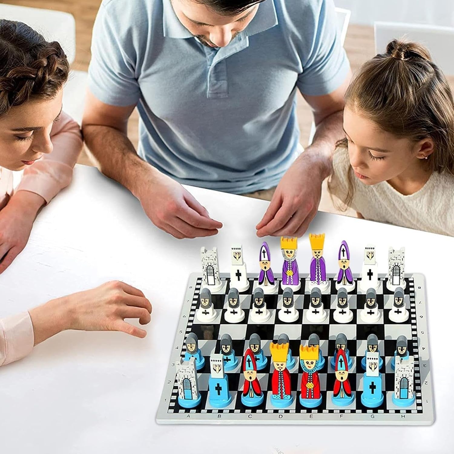 Wooden Cartoon Chess Set for Kids | Portable Board Game | Safe Durable Pieces
