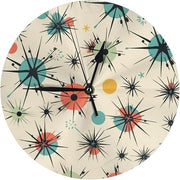 Retro Atomic Stars Wall Clock | Silent Non-Ticking 25cm Modern Art Deco Decor