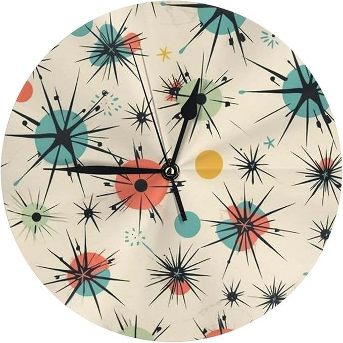 Retro Atomic Stars Wall Clock | Silent Non-Ticking 25cm Modern Art Deco Decor