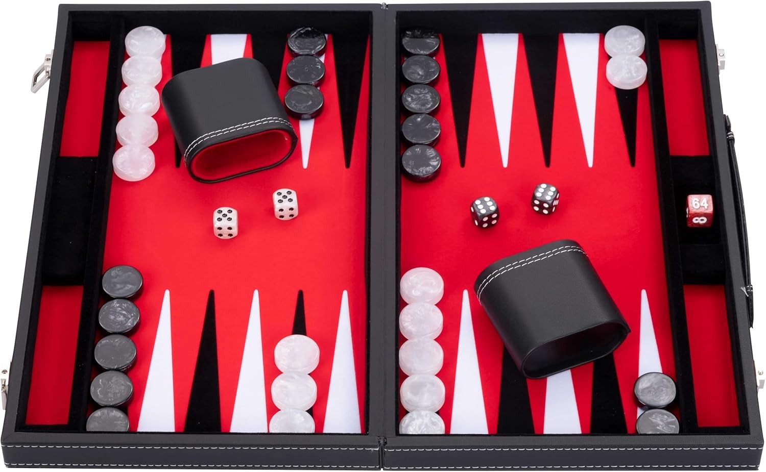 Large Luxury Backgammon Set 18in Faux Leather Case Pro Travel Board Game