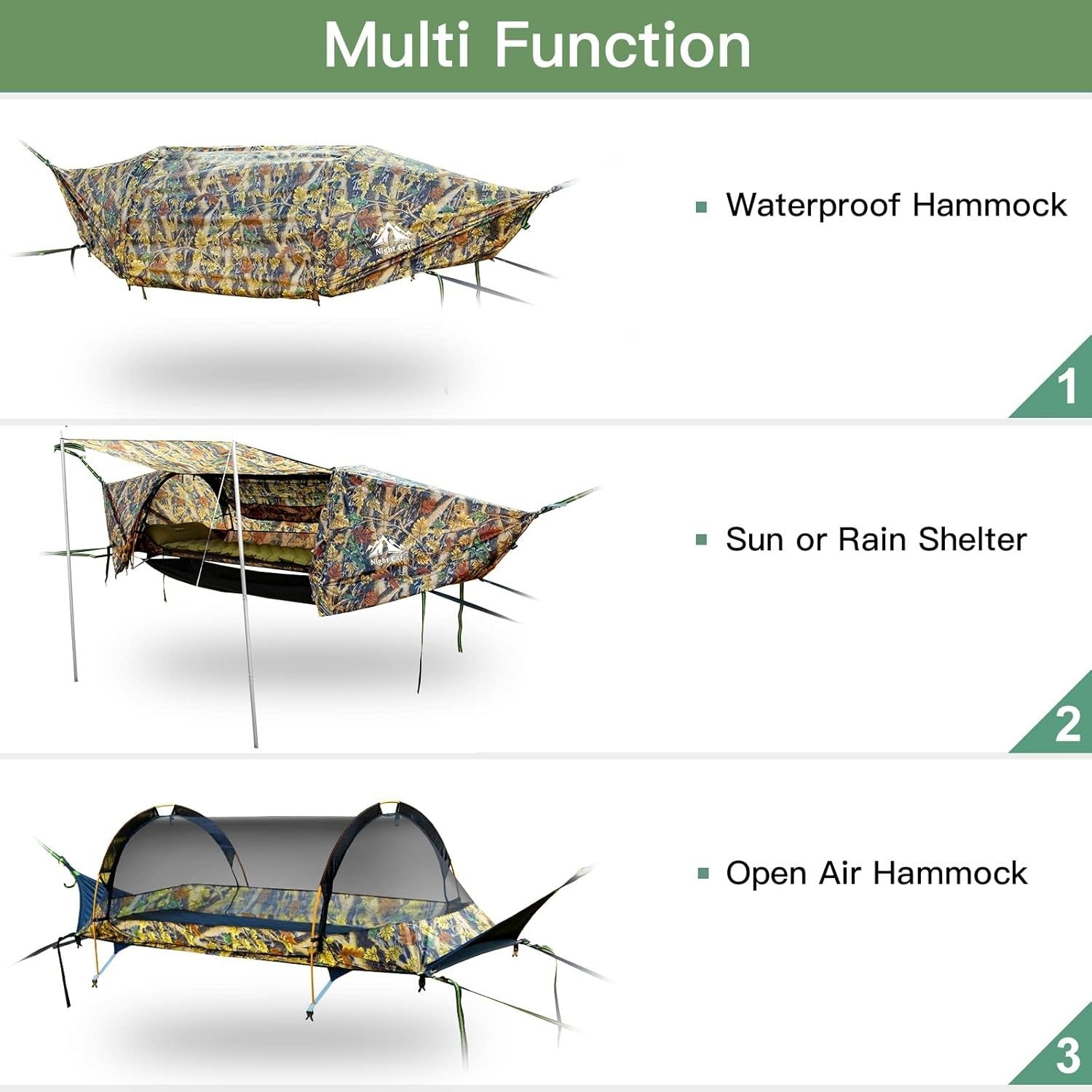 Camping Hammock with Mosquito Net & Rainfly – Flat Lay Design for 1 Person