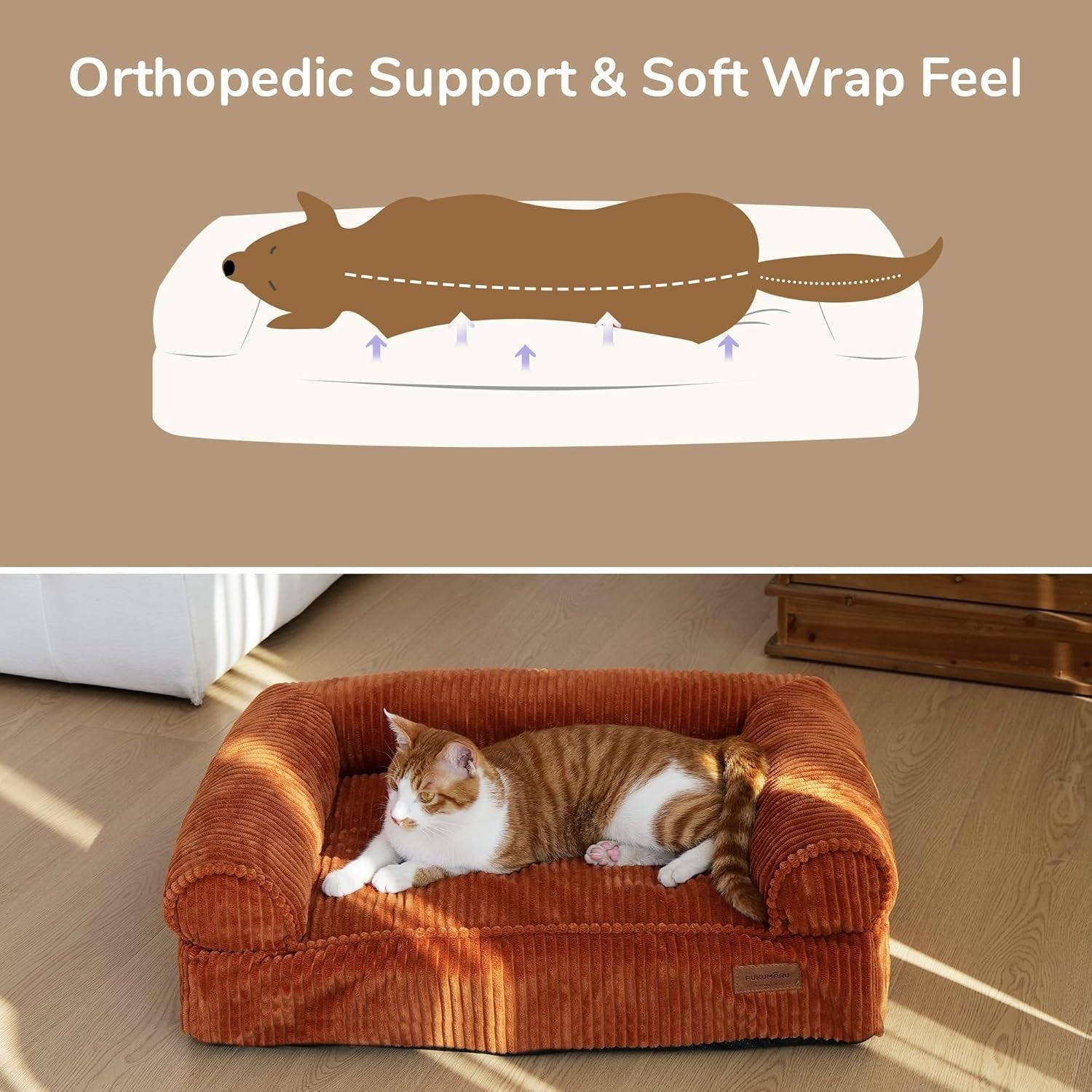 Corduroy Dog Cat Couch Bed Waterproof Washable Pet Sofa Medium