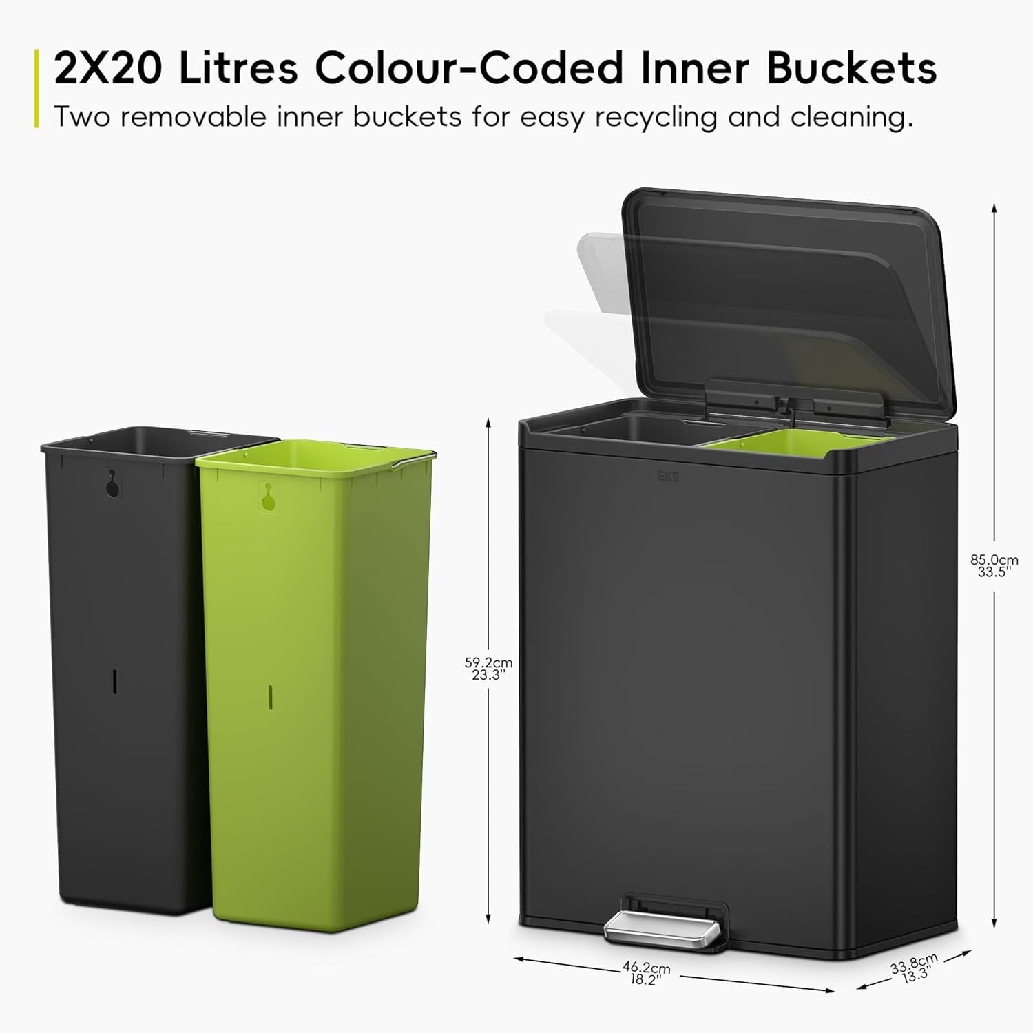 60L Dual Recycling Kitchen Bin 30L+30L Matt Black