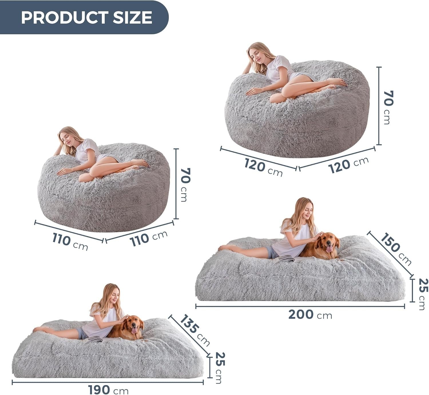 Giant Bean Bag Bed Chair Sofa King Size Soft Washable Grey Lounge