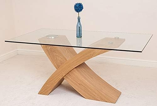 160x90cm Oak Glass Dining Table & 4 Ivory Leather Chairs - Modern Set