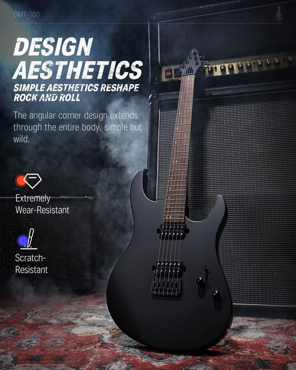 39in Solid Body Electric Guitar Kit H-H Pickups Black