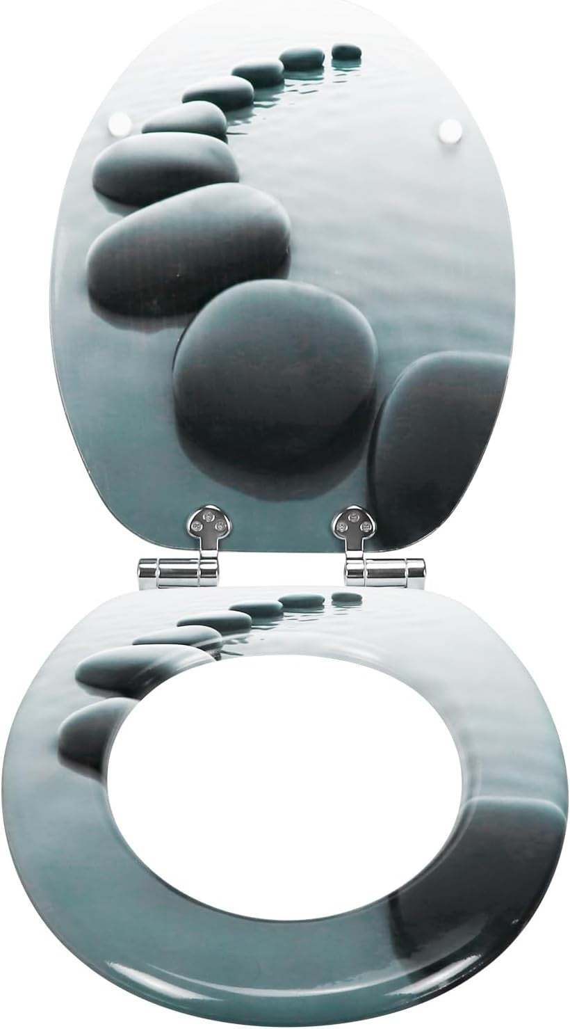 Patterned MDF Wooden Soft Close Toilet Seat Heavy Duty O Shape 43.5x37.5cm