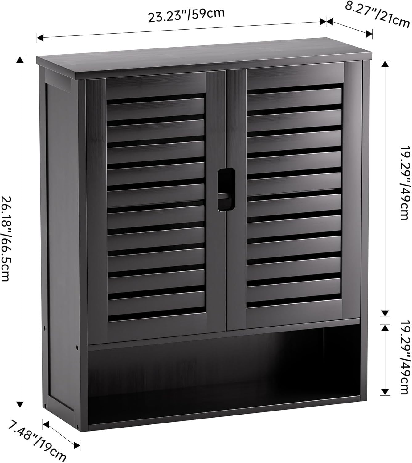 Black Bathroom Wall Cabinet – Over Toilet Storage, 2 Doors, Adjustable Shelves