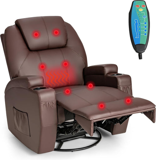 Massage Recliner Chair Swivel Rocking Heated Sofa w/ Footrest Cup Holders