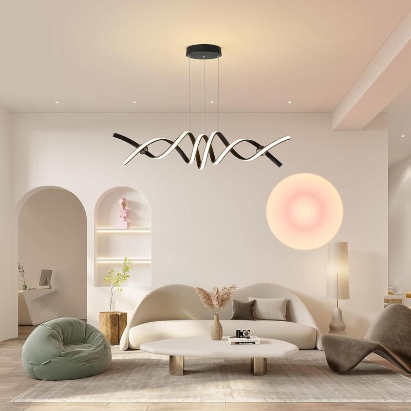 Modern LED Pendant Chandelier Light Remote Control 2 Strip 38W Black