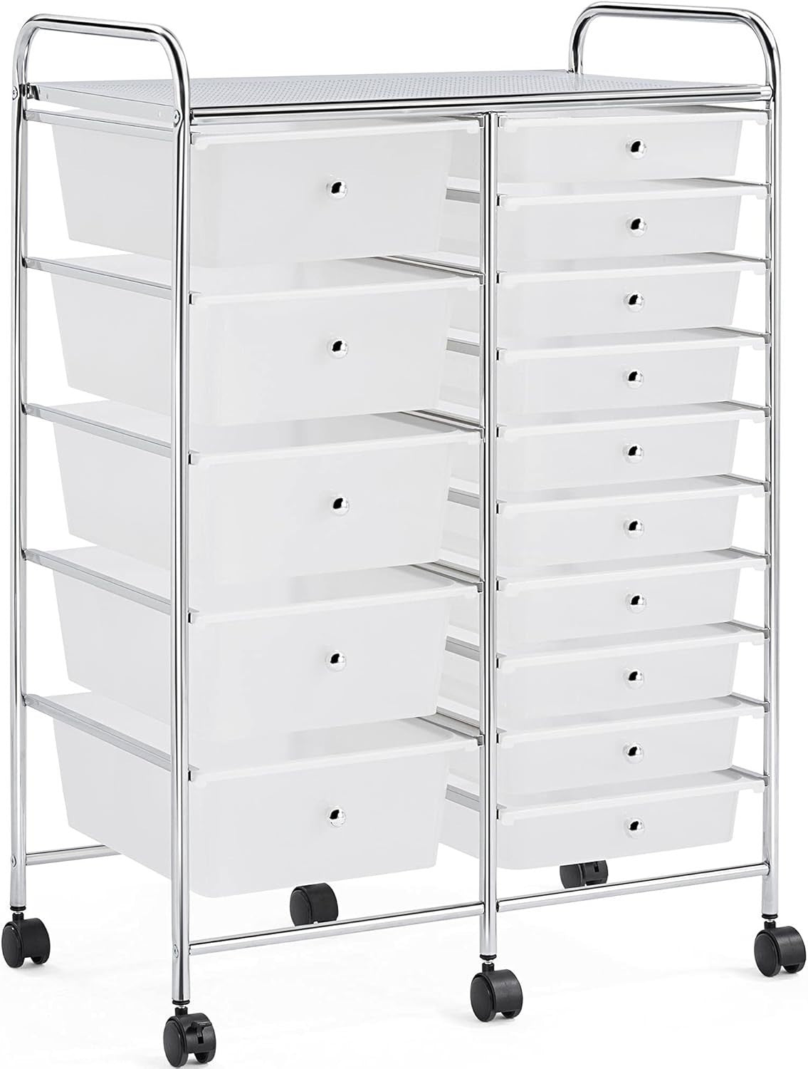 15 Drawer Rolling Storage Cart Organizer Trolley Wheels White