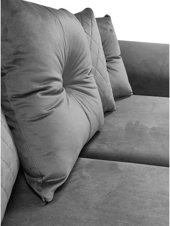 Grey Plush Velvet Corner Sofa RH L-Shape 3-4 Seater with Chrome Feet