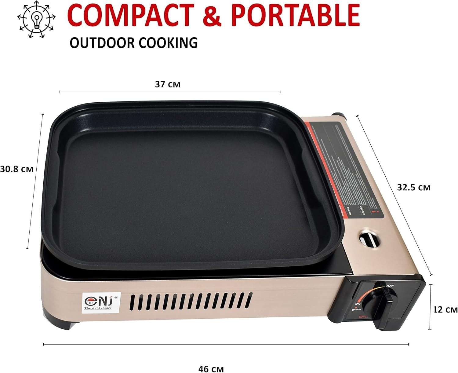 Portable Gas BBQ Grill Stove with Deep Dish Non-Stick Pan & Glass Lid