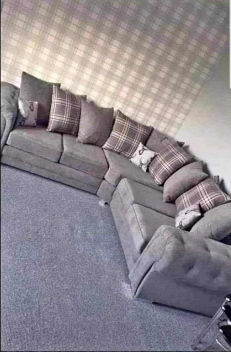 Grey Fabric Corner Sofa Bed with Scatter Cushions Large 2C2 L-Shape Sofa