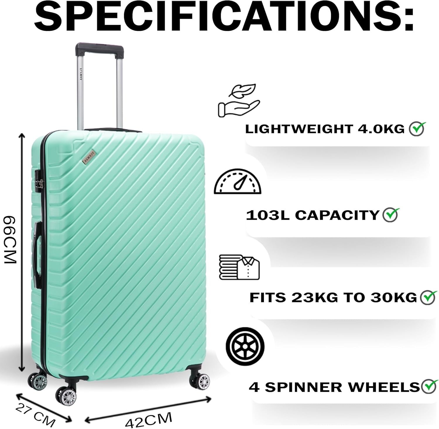 32'' Extra Large ABS Hard Shell Suitcase Lightweight 4 Wheel 125L Lock