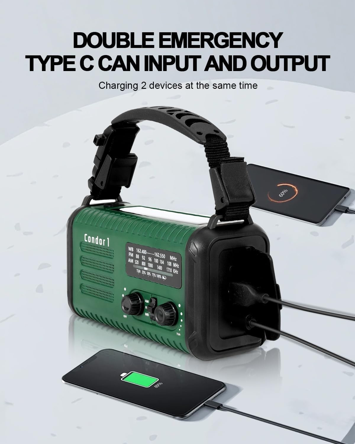 Wind Up Solar Emergency Radio with 20000mAh Battery, AM/FM & Flashlight