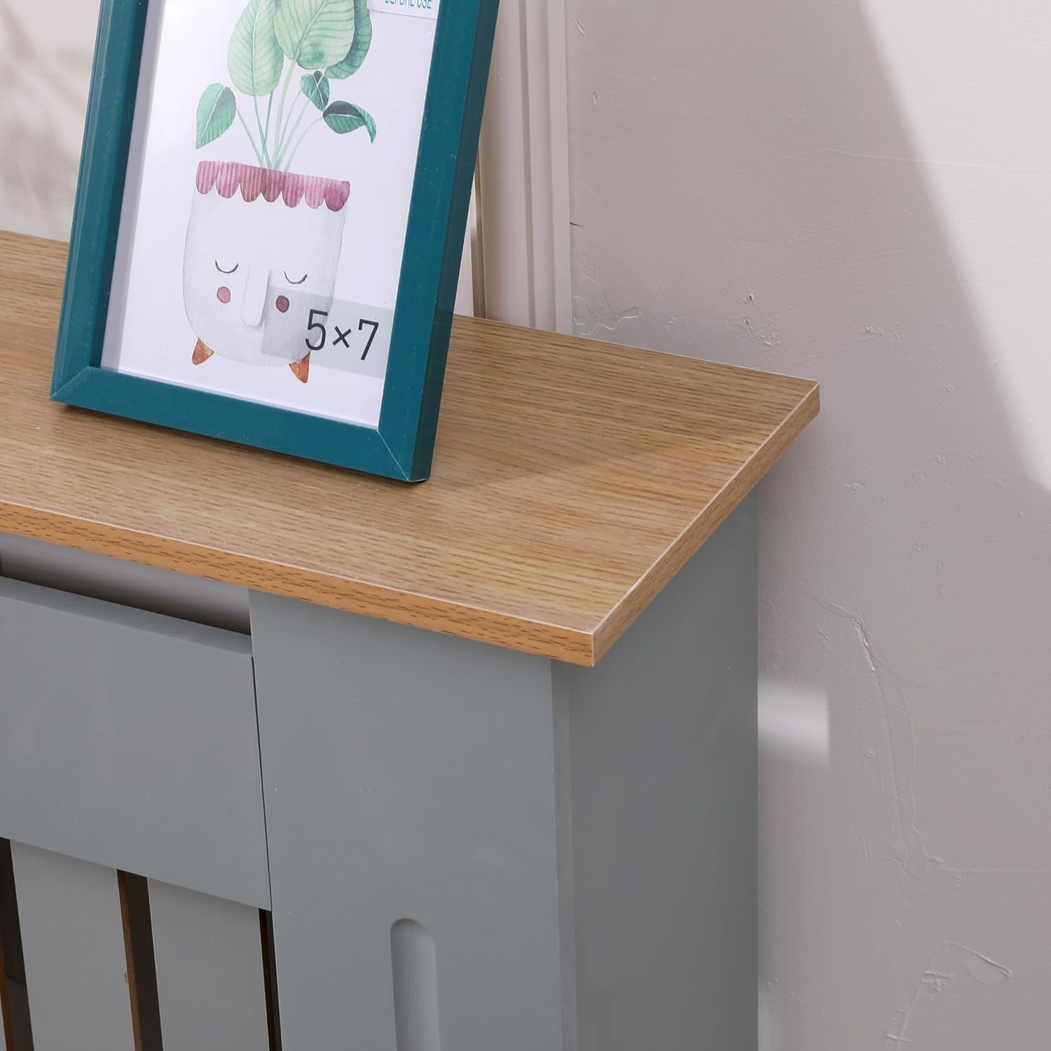 Medium Grey Oak Radiator Cover | Modern MDF Vertical Slat Cabinet – Stylish