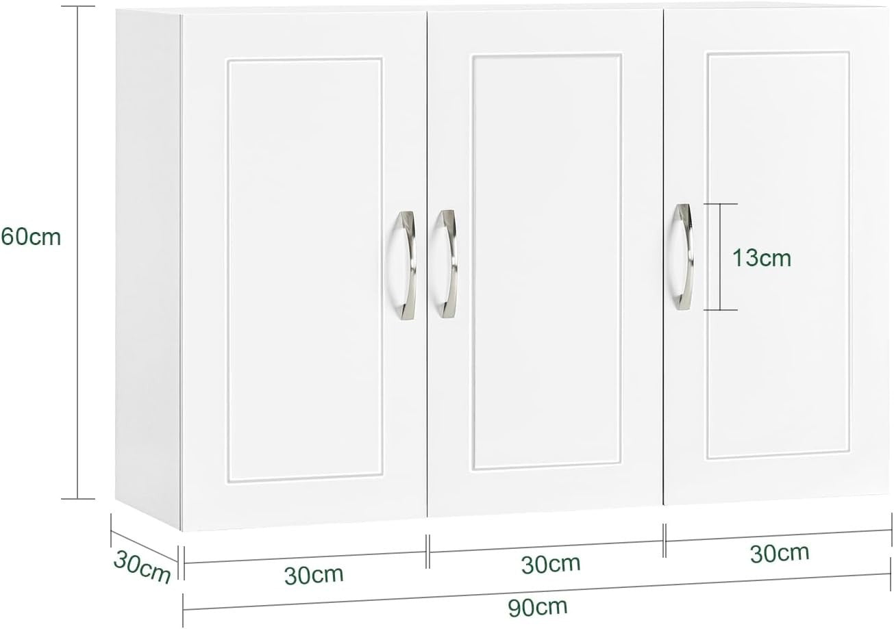 Wall Mounted Bathroom Cabinet with Adjustable Shelf & 3 Doors, White