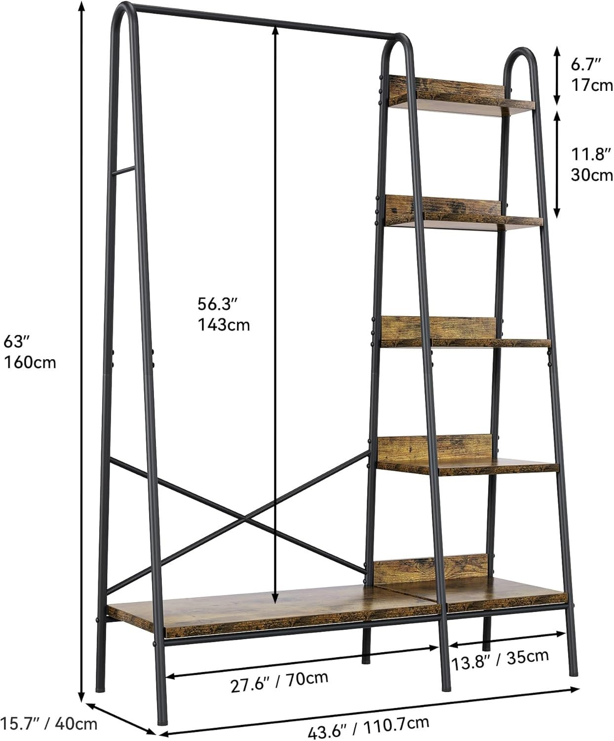 Industrial Coat Rack with Shoe Storage & 5 Shelves – Sturdy Hall Tree 160cm