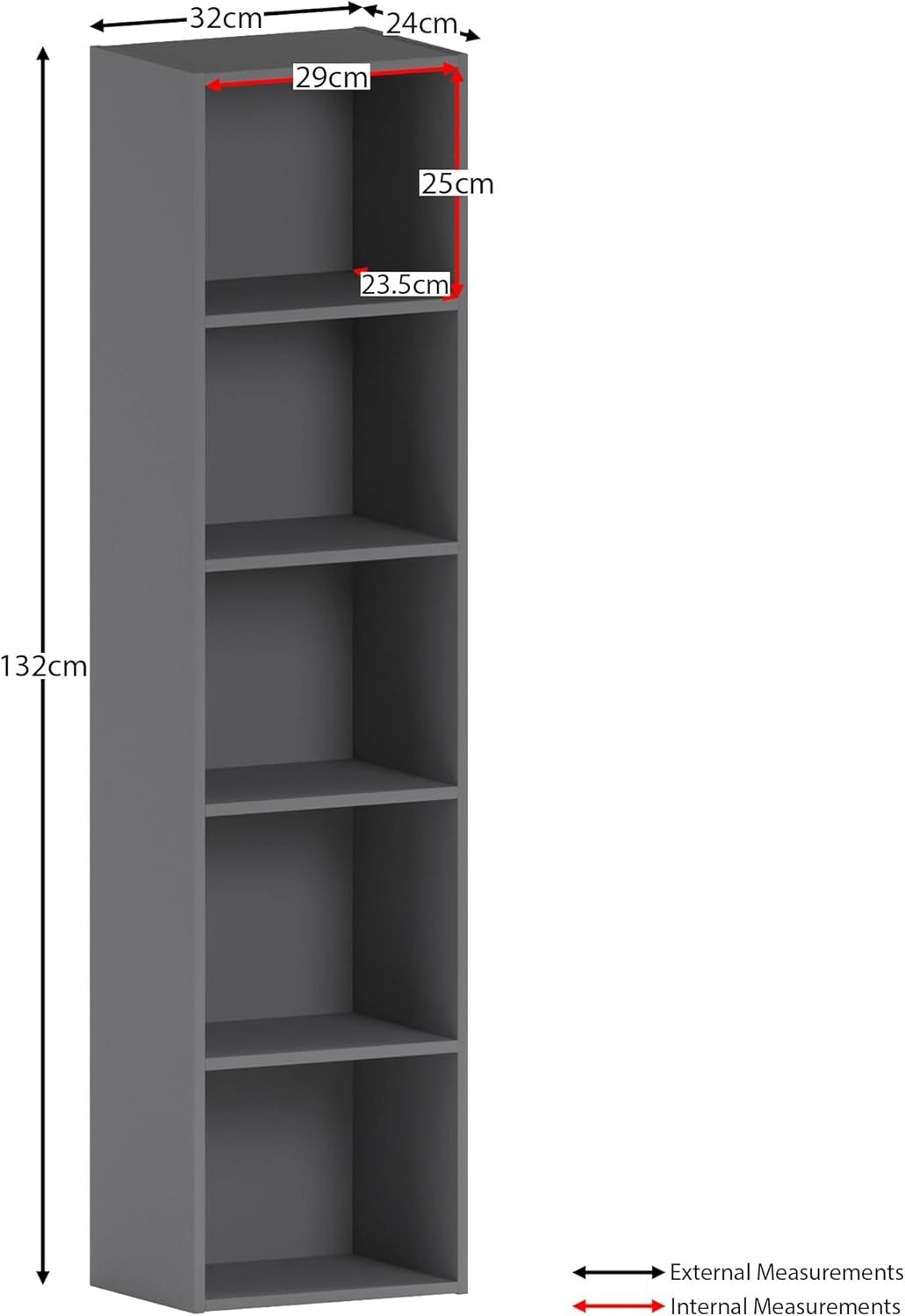 5 Tier Grey Wooden Cube Bookcase Small Storage Shelf for Living Room Office
